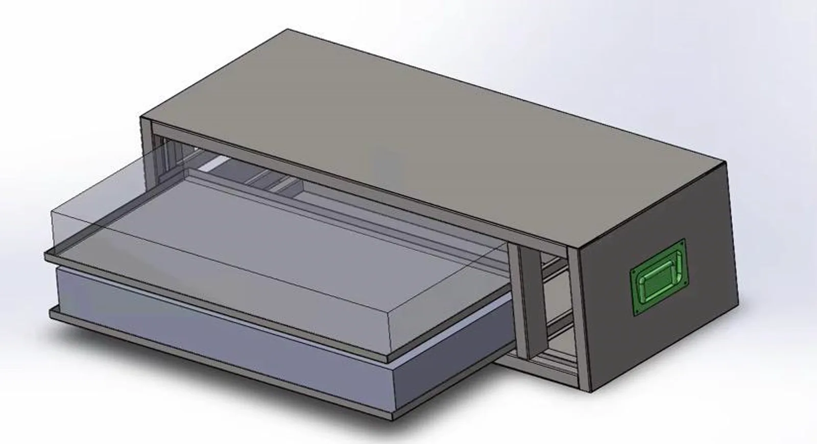 3D-Konstruktion des Gehäuses mit herausgezogenem Einschub.